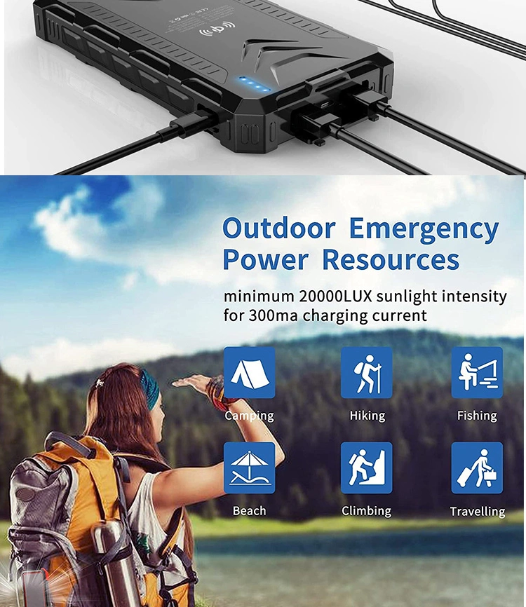 Outdoor 10000mAh Portable Solar Charger Waterproof Solar Power Bank Panel Charger