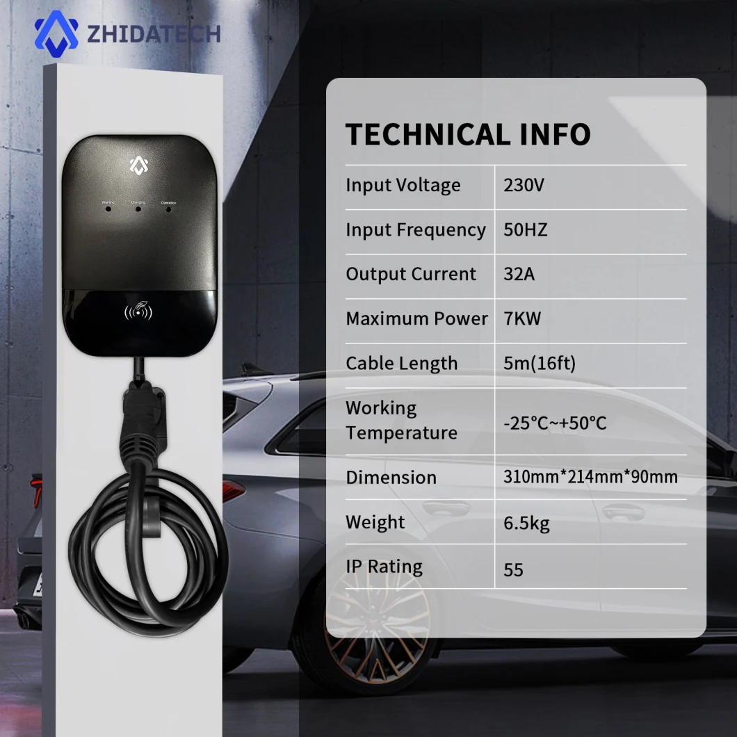 Type 2 Home AC EV Charger Wallbox 7kw for Electric Vehicle