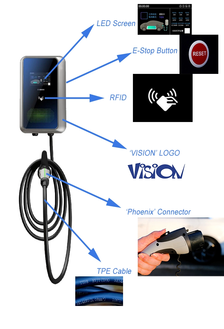 3 Phase AC Home Charging Car Charger 11kw EV Wallbox with APP