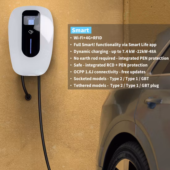 Chargeur AC EV pratique 50A 11kw Type1 Wallbox domestique avec Ocpp